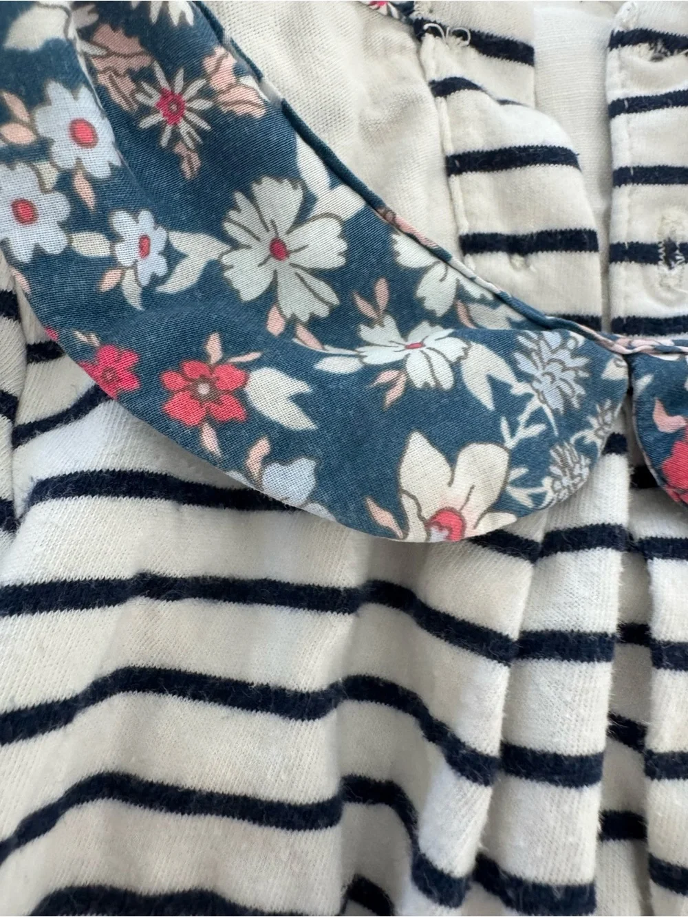 GAP Baby Navy Blue Striped Romper with Floral Collar